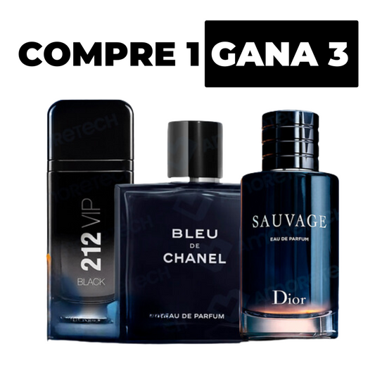 KIT 3 Perfumes Importados - Sauvage Dior | Bleu de Chanel| 212 VIP Black + Regallo Exclusivo